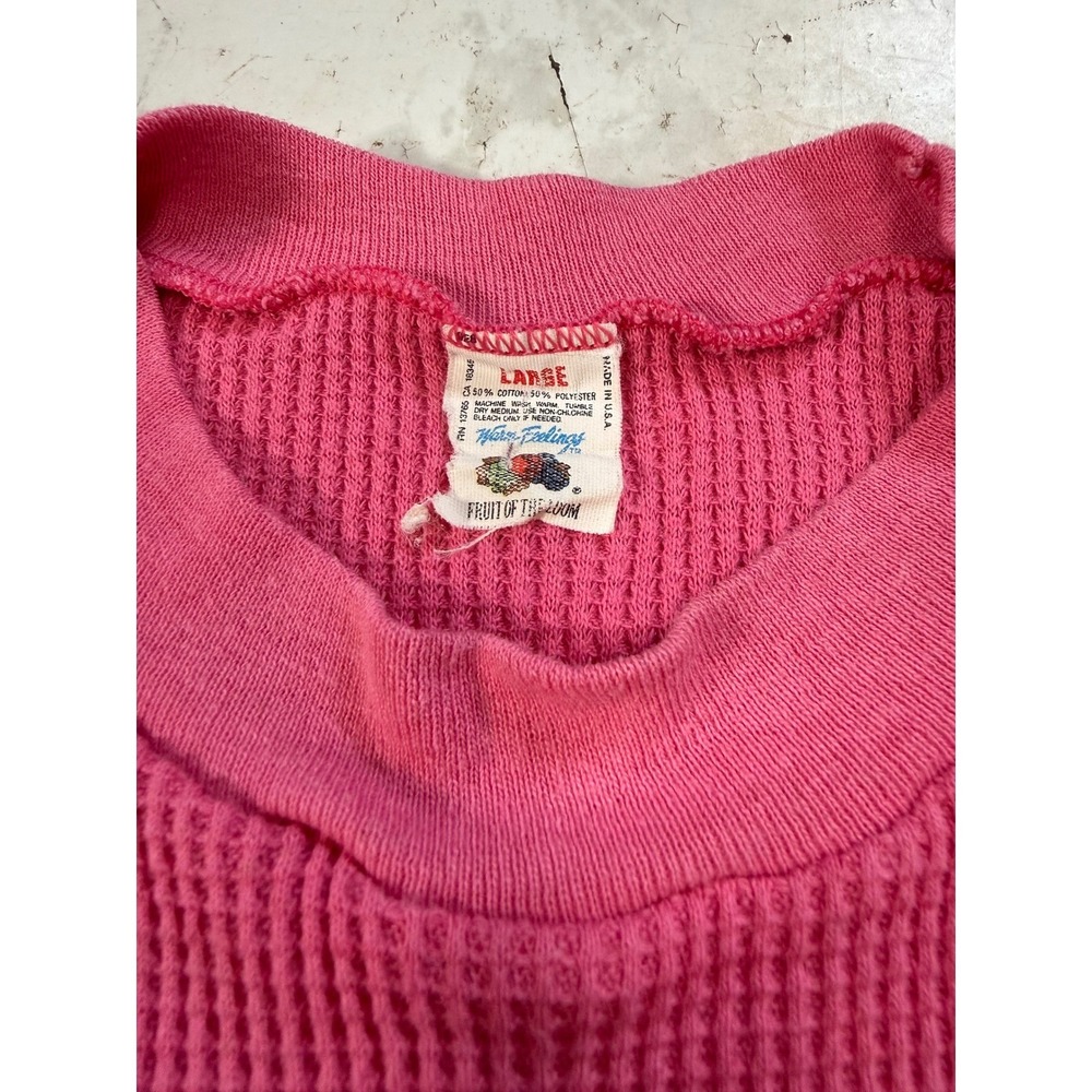 Fruit of the Loom Thermal Shirt Mens Large Pink Good Vintage 70s Waffle Knit - Picture 3 of 5
